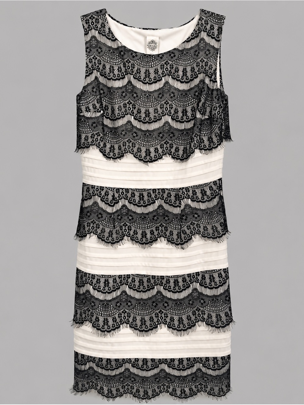 Signature by Sangria Black Lace Tiered Cream Shift Dress